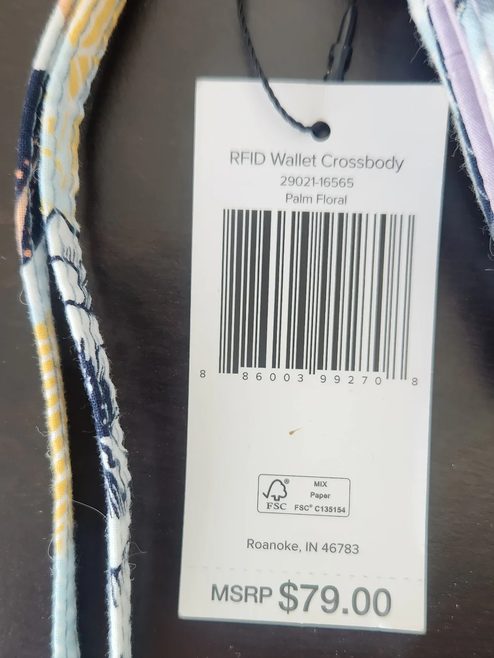 Vera Bradley Palm Floral RFID Wallet Crossbody - Navy, Light Blue, Yellow, White - Picture 2 of 6